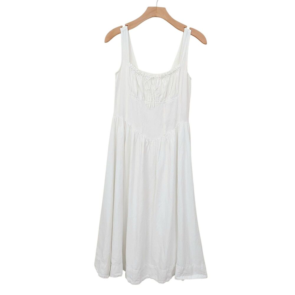 And Now This Womens Small White Linen Blend Corset Midi Dress Back Shirred Boho